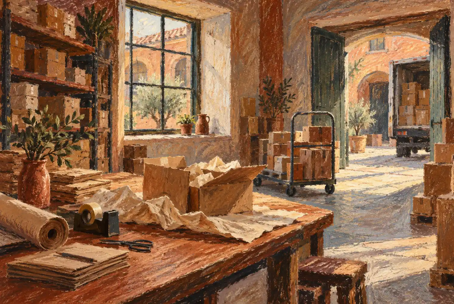 Illustration of distribution businesses and their working space